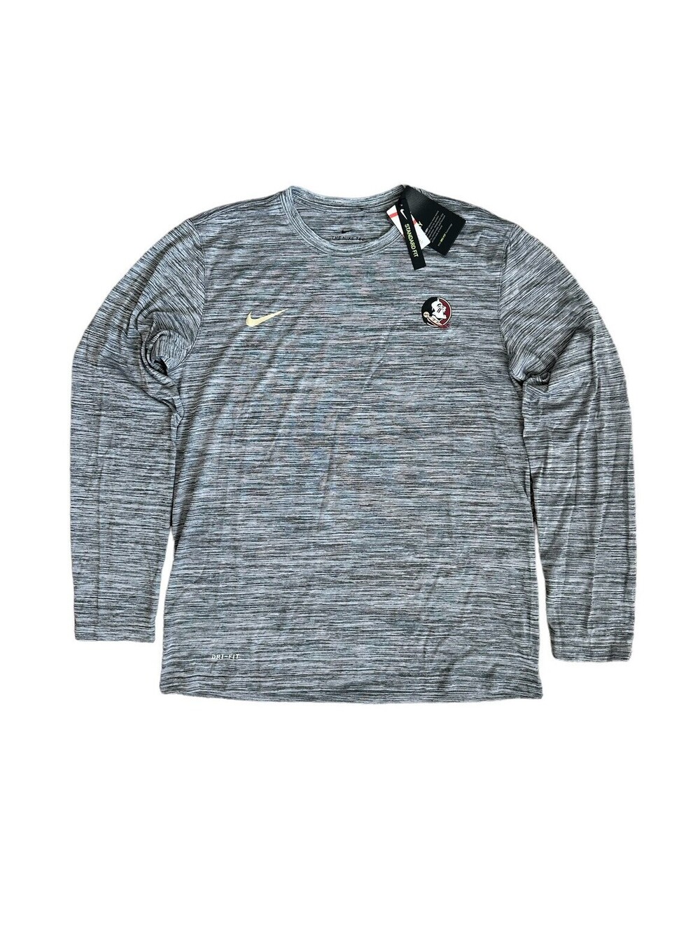 Nike Florida State Seminoles Shirt Gray Long Sleeve Team Dri-Fit Size Medium New